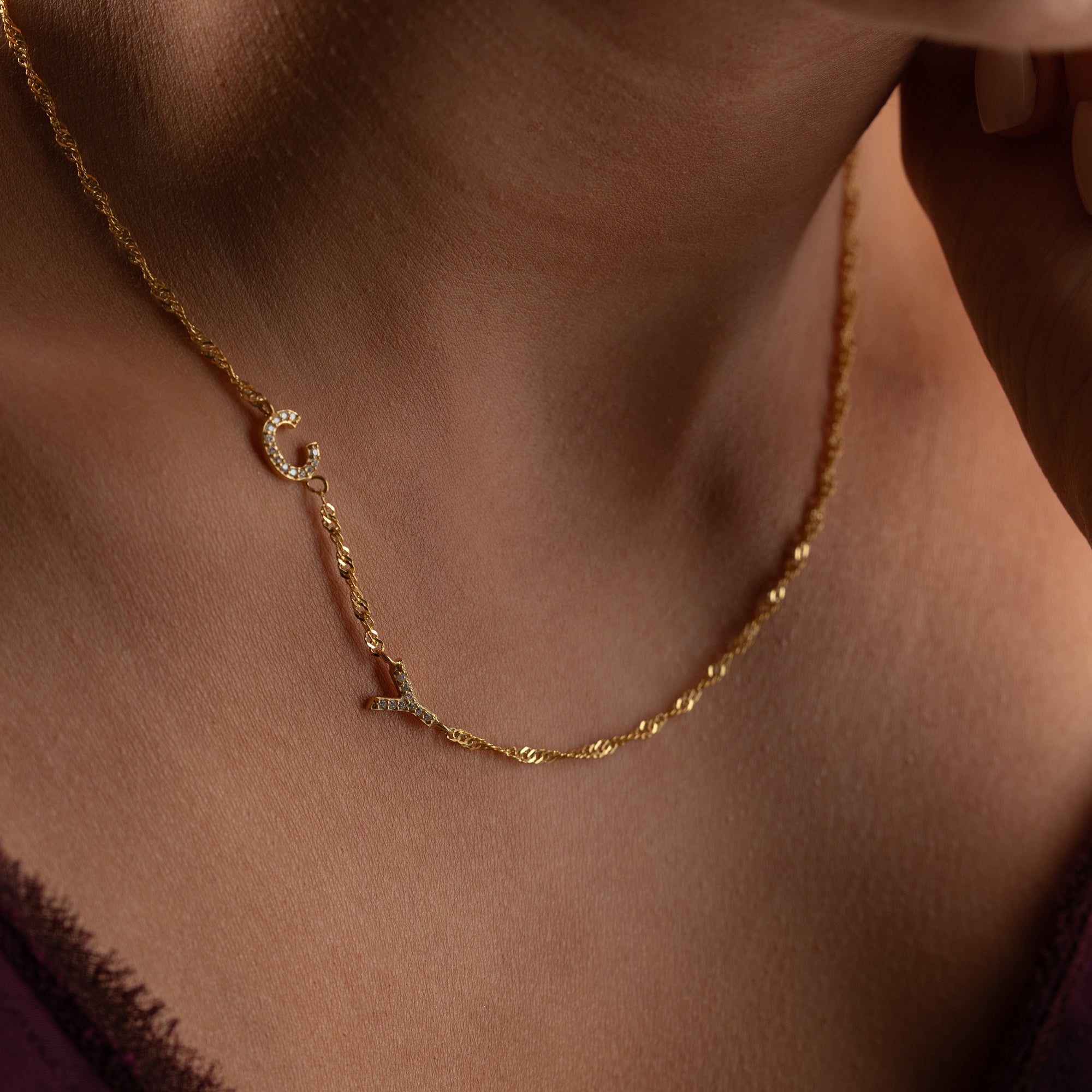 SINGAPUR DUO ZIRKONIA BUCHSTABEN HALSKETTE | 925 SILBER