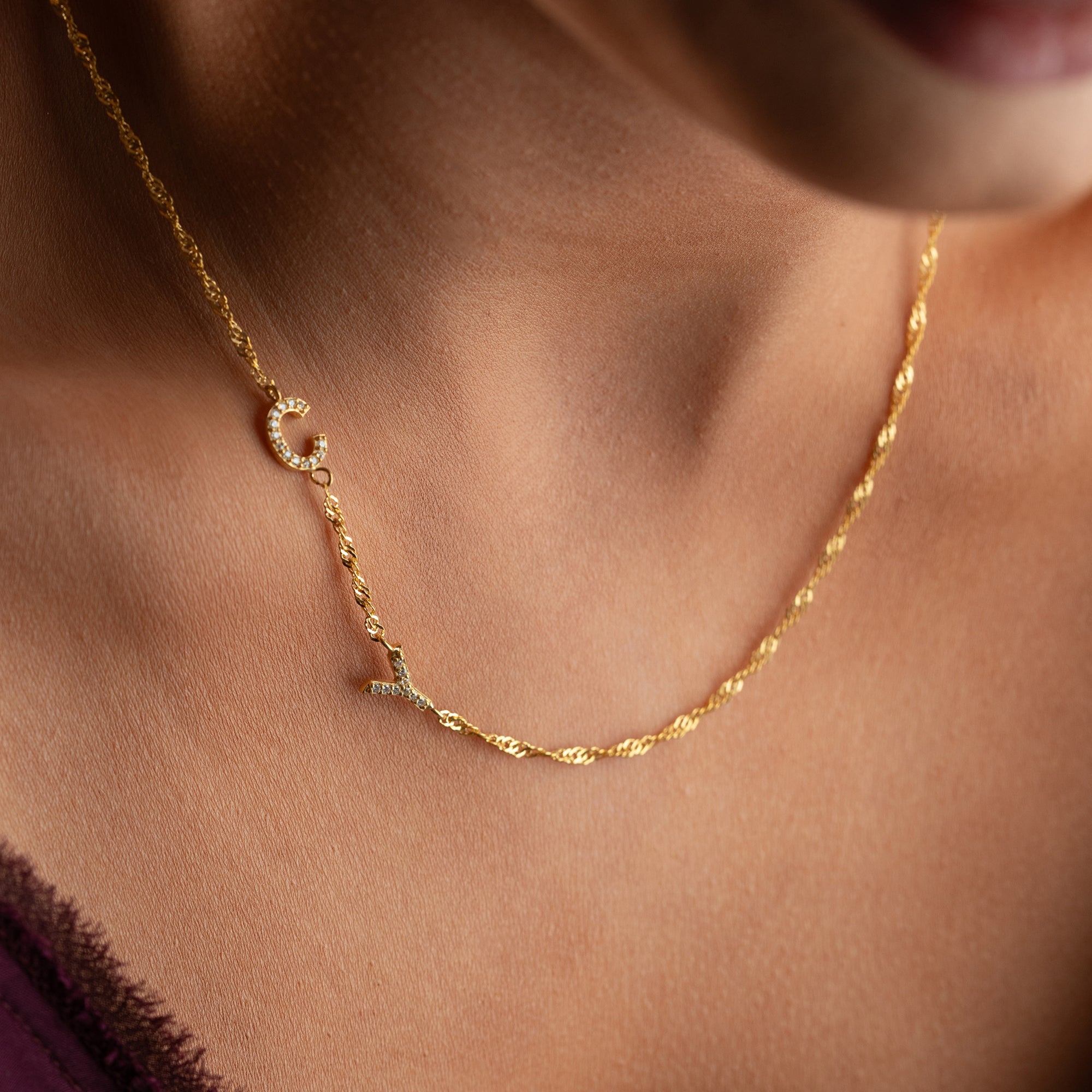 SINGAPUR DUO ZIRKONIA BUCHSTABEN HALSKETTE | 925 SILBER