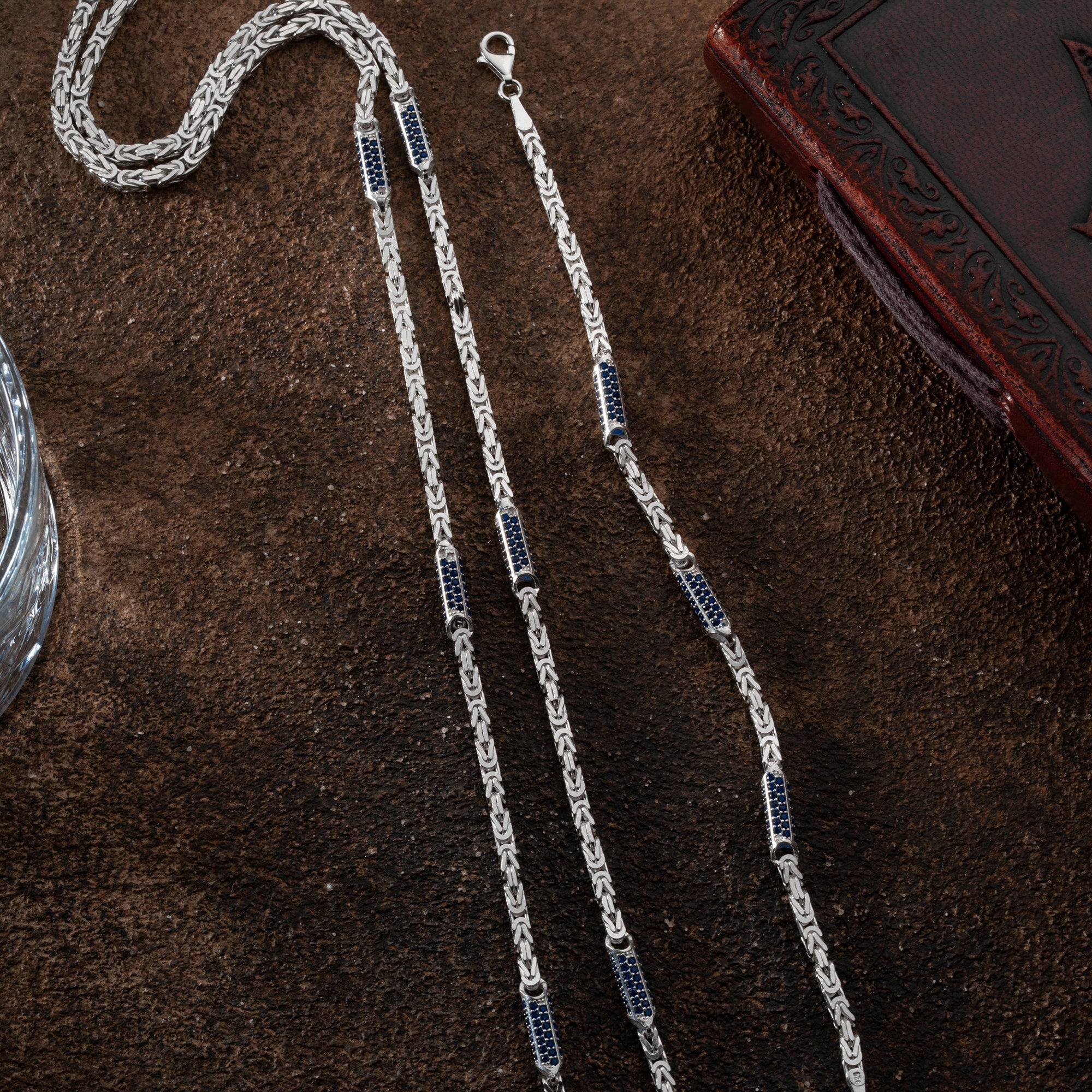 KÖNIGSKETTE MIT STRASSSTEIN BLUE SET | 925 SILBER