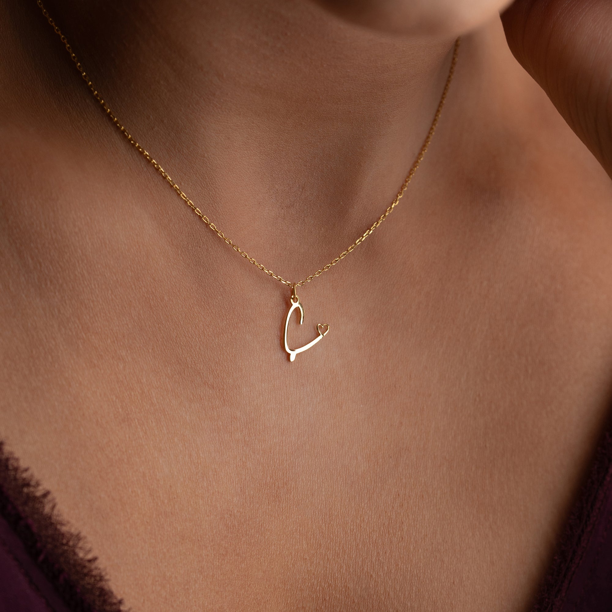 LARGE LETTER NECKLACE WITH MINI HEART | 925 SILVER