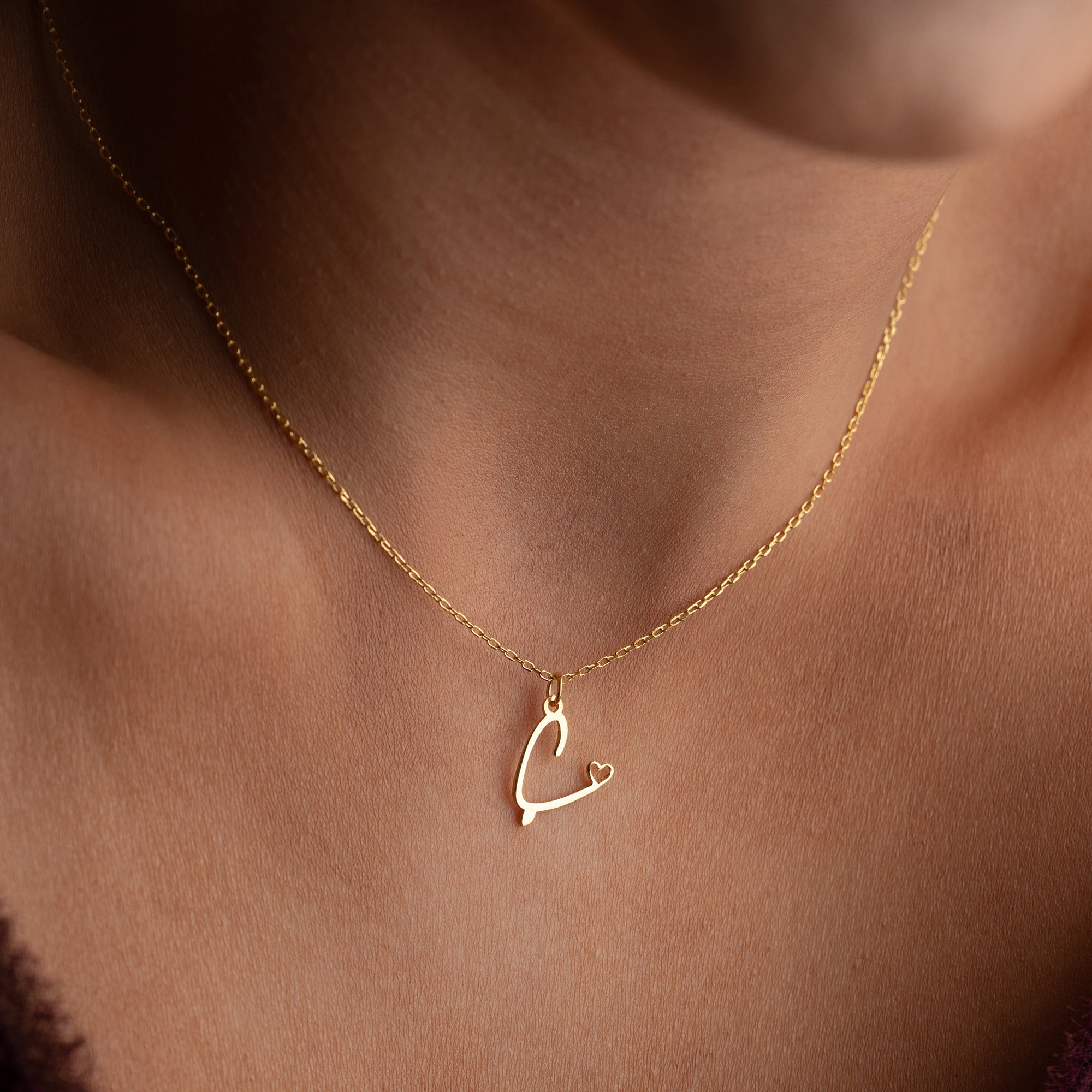 LARGE LETTER NECKLACE WITH MINI HEART | 925 SILVER