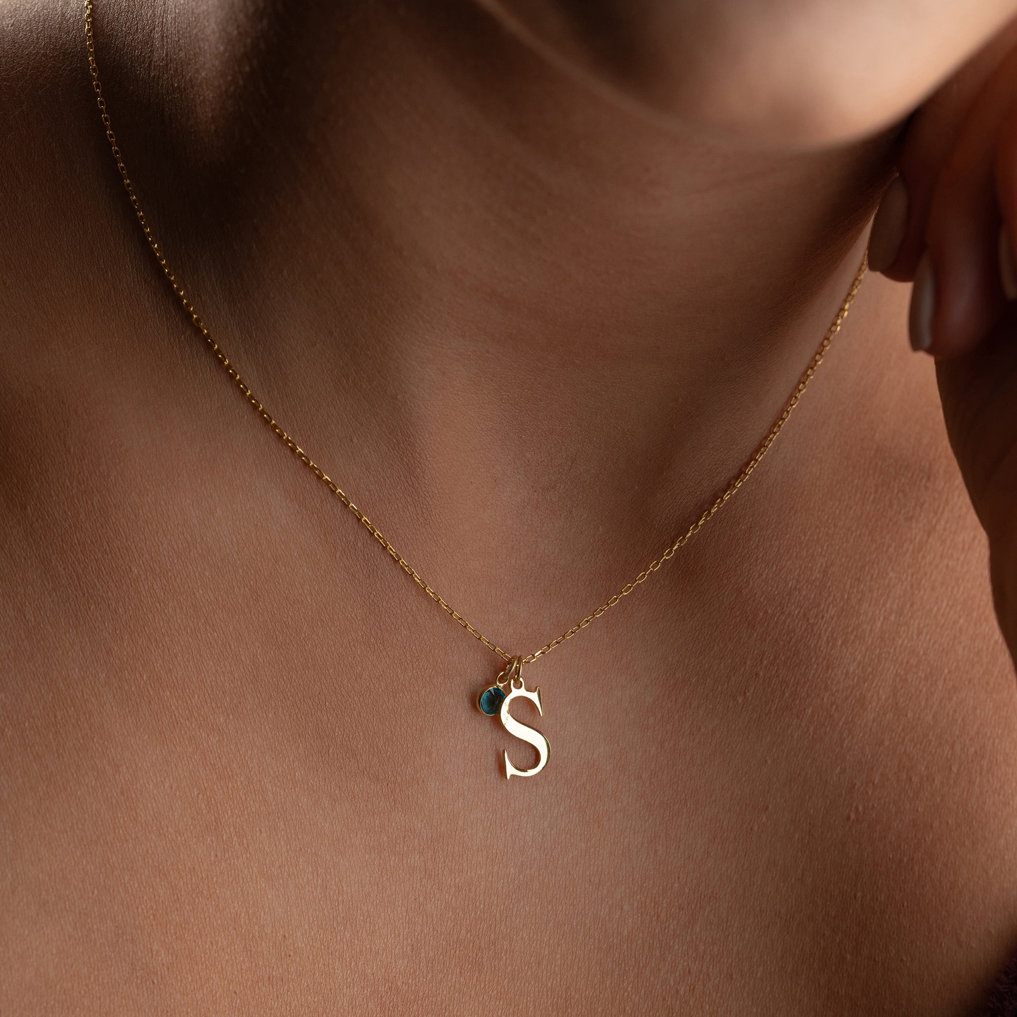 Birthstone Initial Necklace | 925 Silver