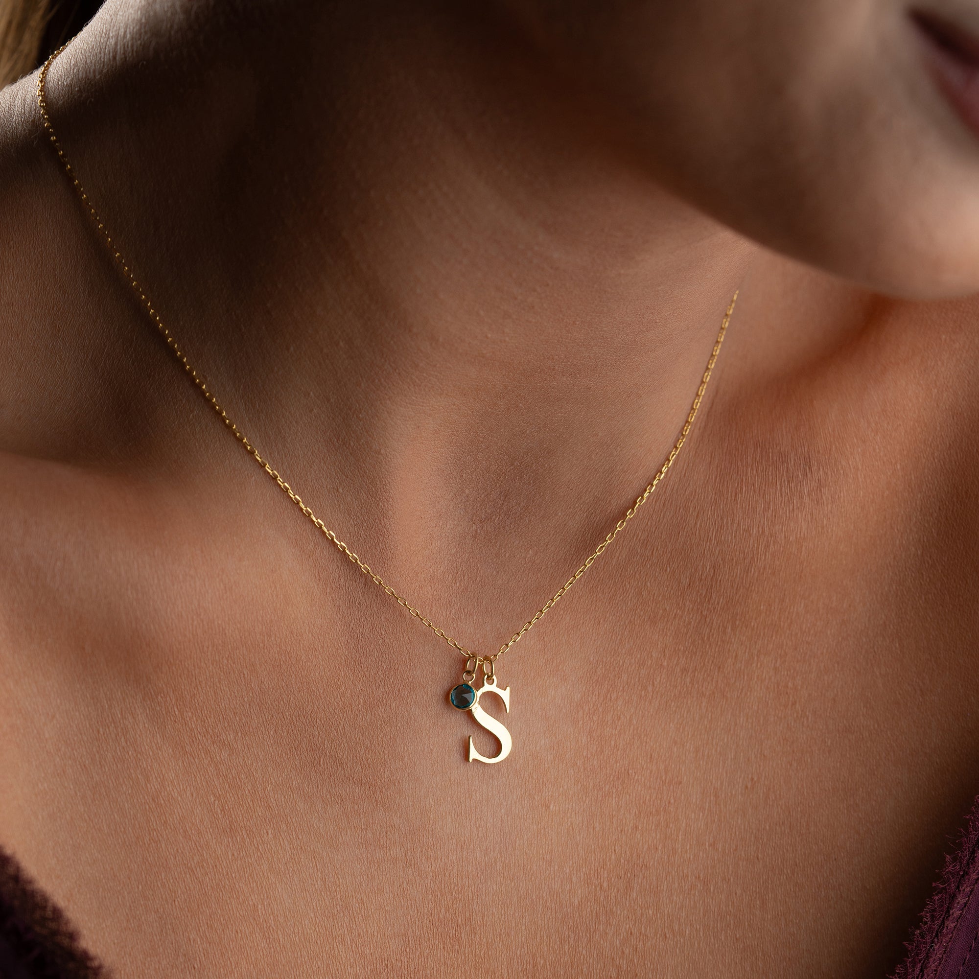 Birthstone Initial Necklace | 925 Silver
