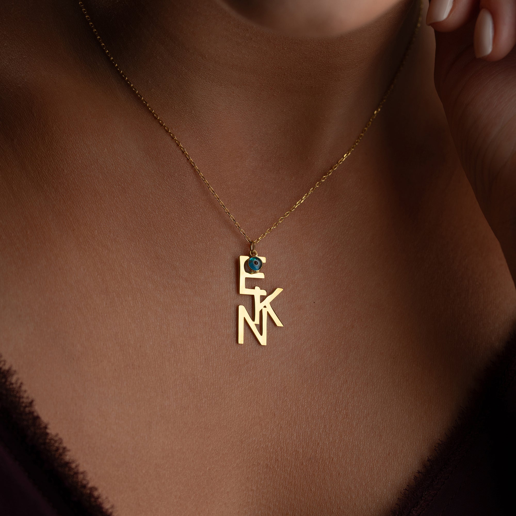 TRIO INITIALEN NECKLACE MIT NAZAR | 925 SILBER