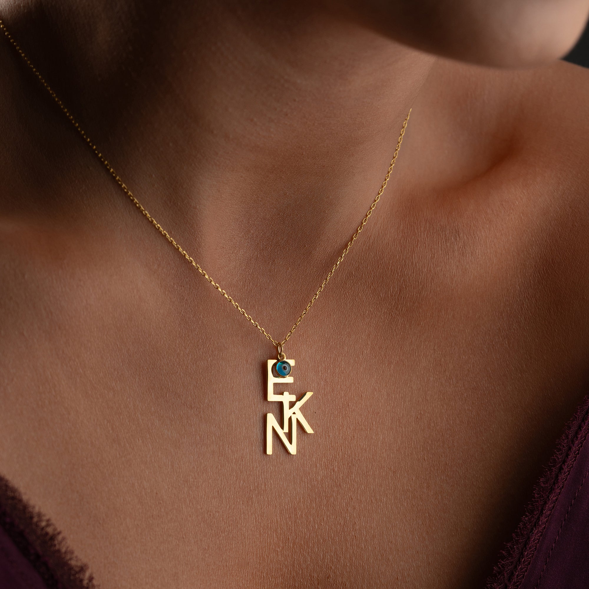 TRIO INITIALEN NECKLACE MIT NAZAR | 925 SILBER