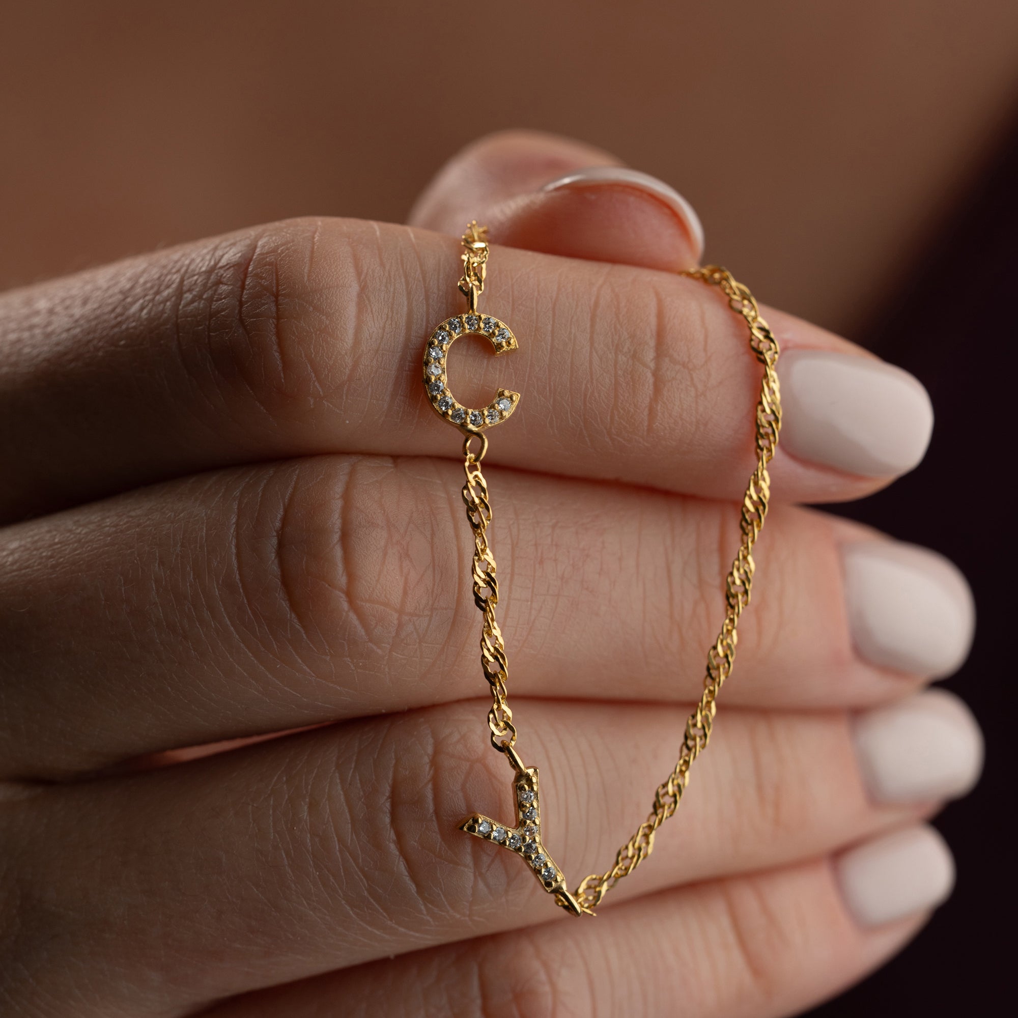 SINGAPUR DUO ZIRKONIA BUCHSTABEN HALSKETTE | 925 SILBER