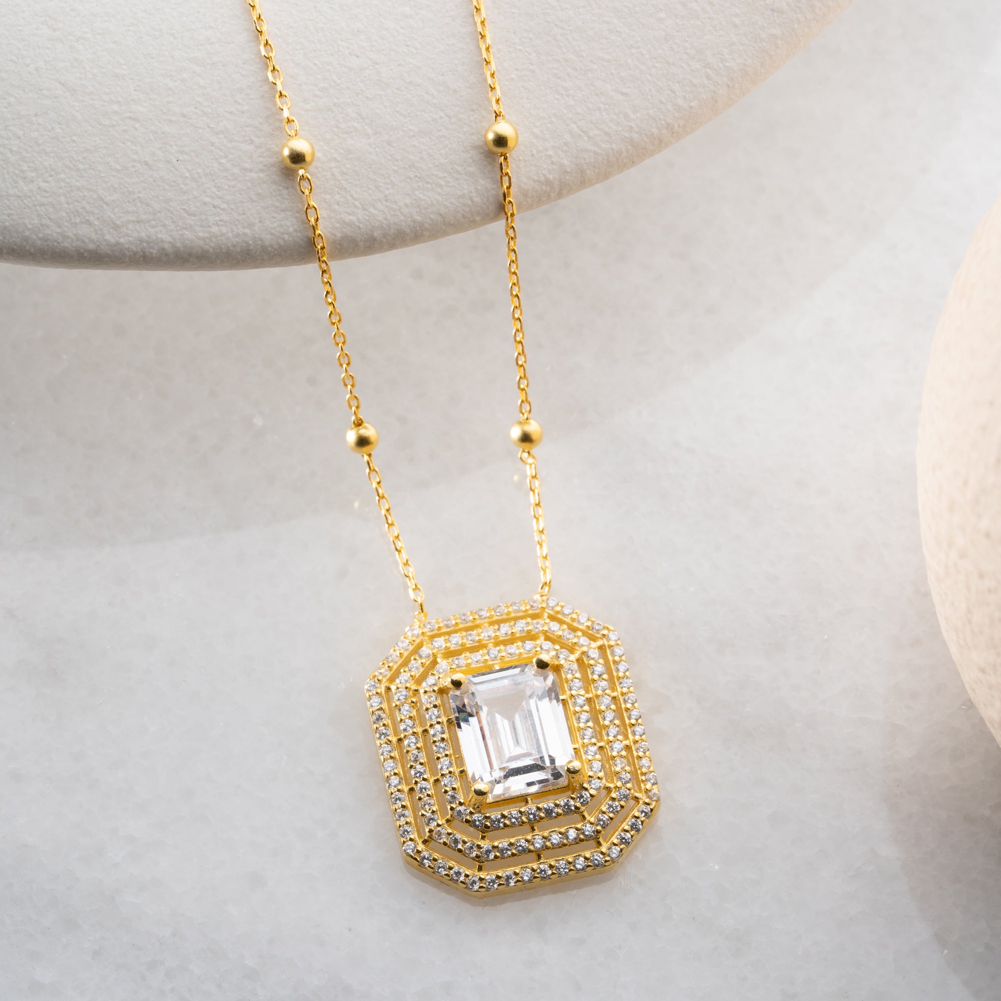 BAGUETTE HALSKETTE MIT KUGELKETTE| 925 SILBER