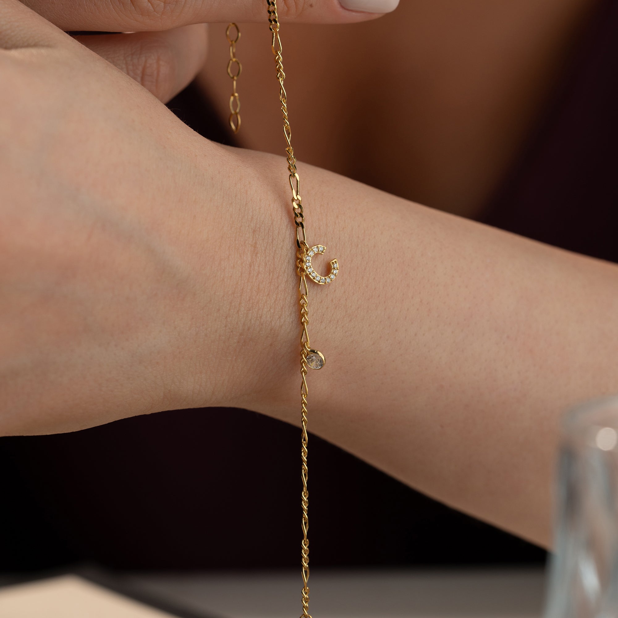 FIGARO ZIRCONIA BRACELET WITH LETTER | 925 SILVER