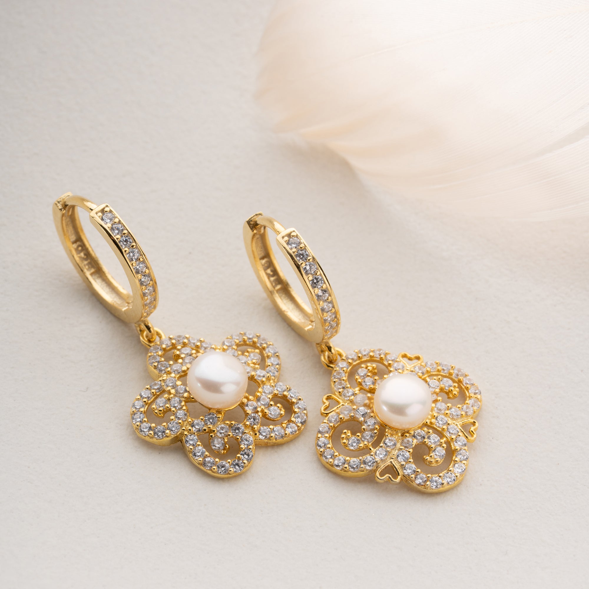 BULUMENMUSTER MIT PERLEN OHRRINGE | 925 SILBER