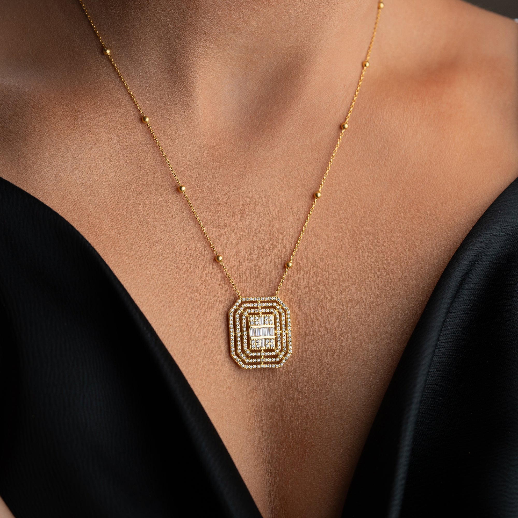 VINTAGE BAGUETTE HALSKETTE | 925 SILBER