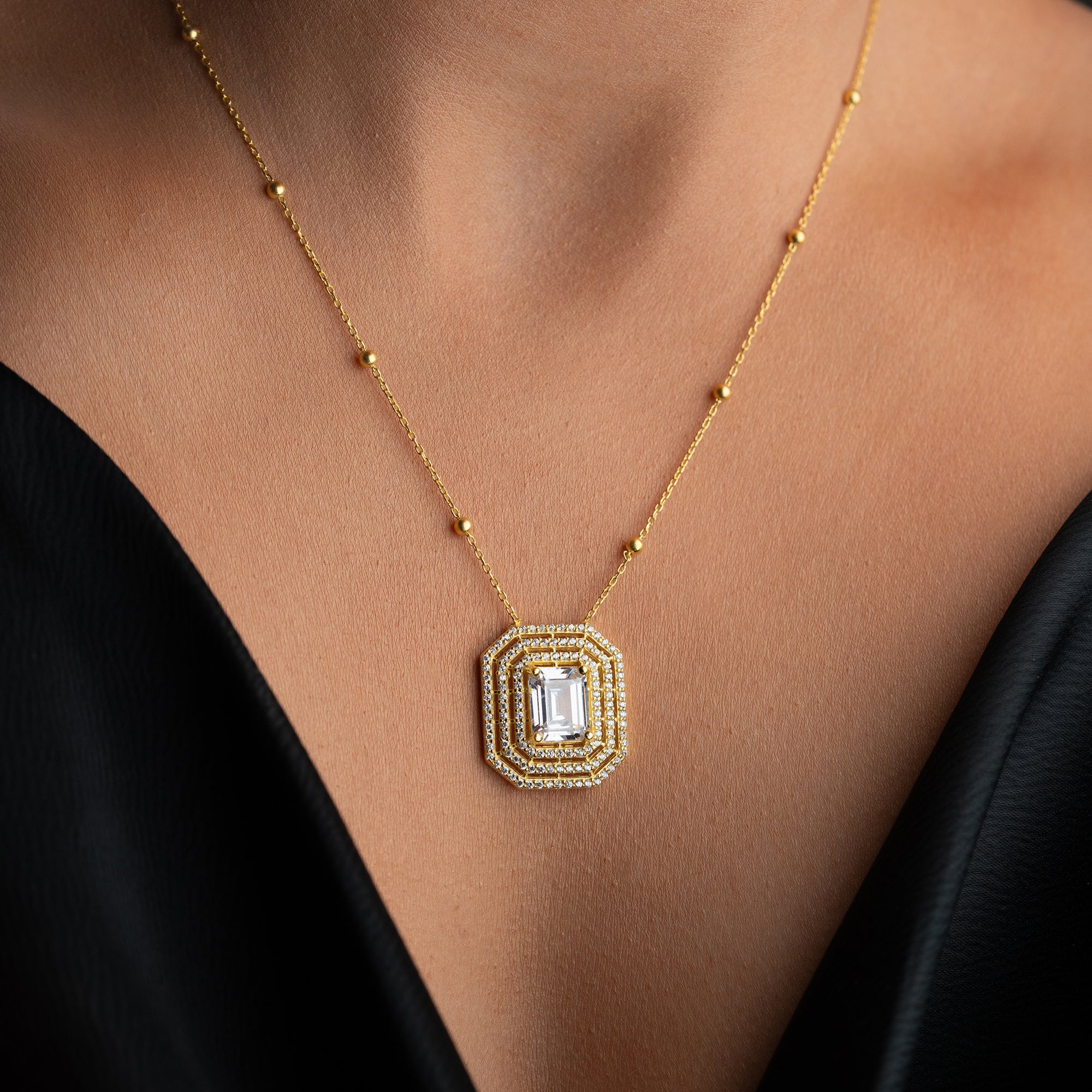 BAGUETTE HALSKETTE MIT KUGELKETTE| 925 SILBER