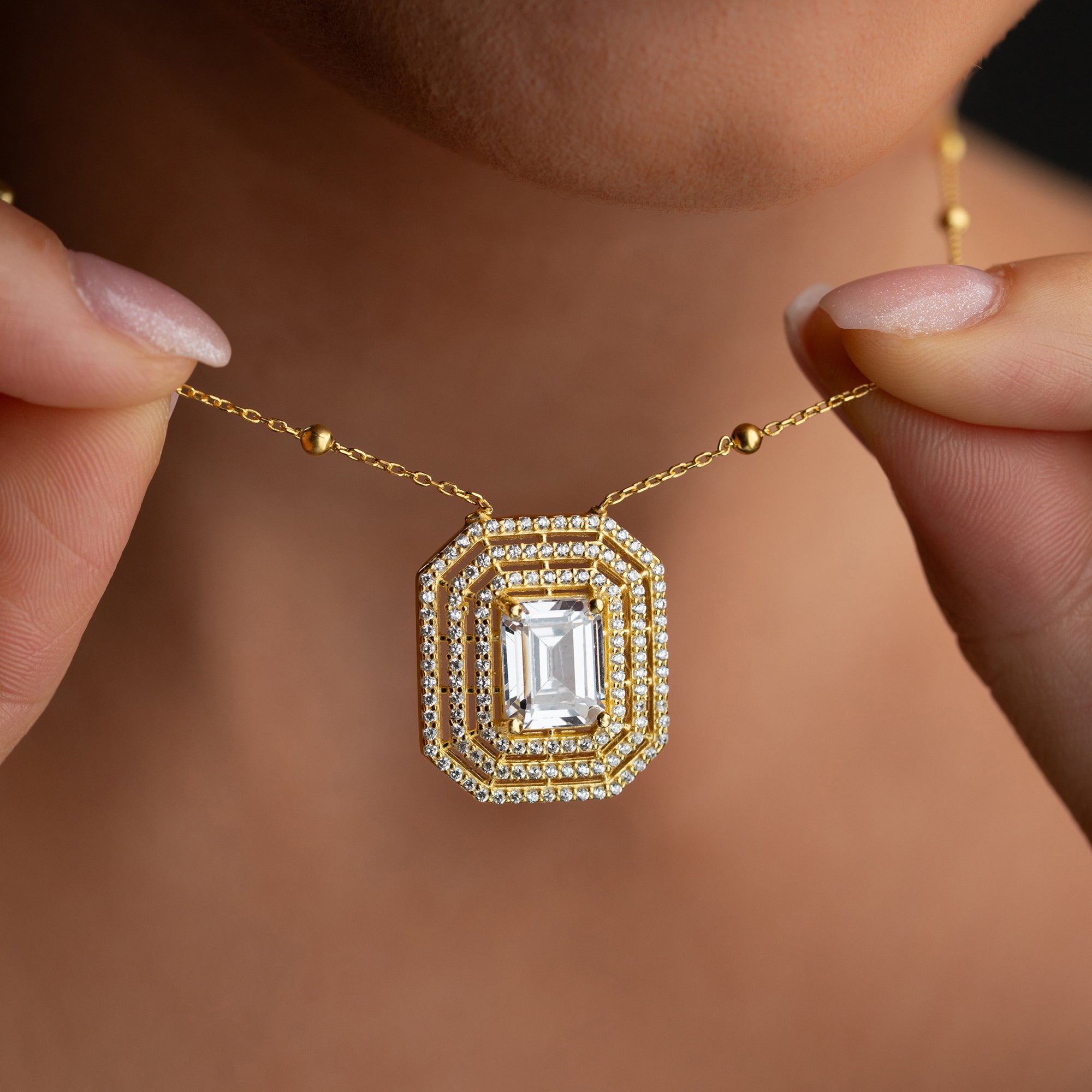 BAGUETTE HALSKETTE MIT KUGELKETTE| 925 SILBER