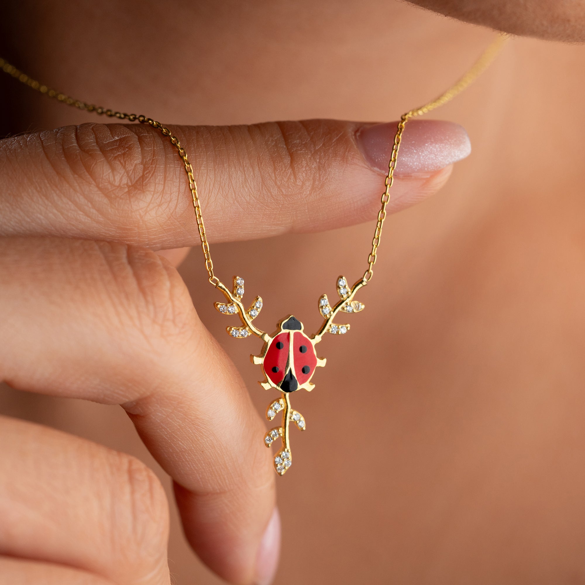 HALSKETTE MIT MARIENKAFERBLATT | 925 SILBER