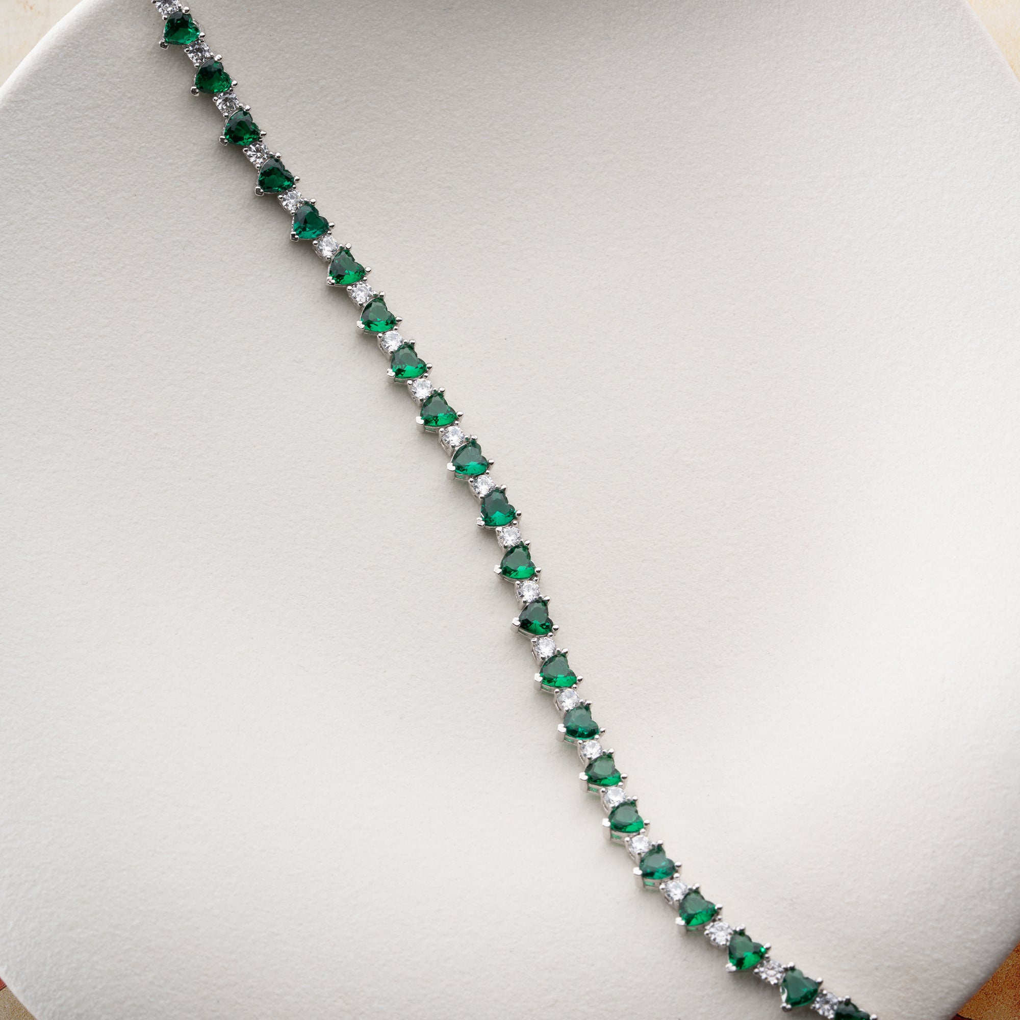 GRÜNER HERZ ARMKETTE | 925 SILBER