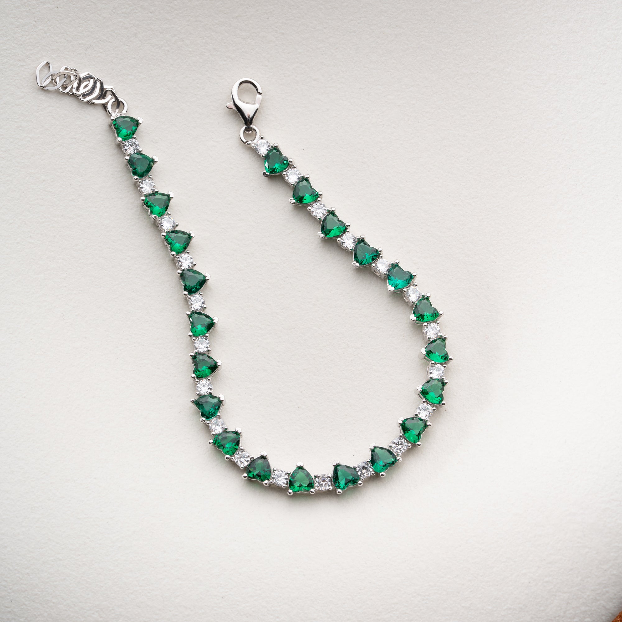 GRÜNER HERZ ARMKETTE | 925 SILBER