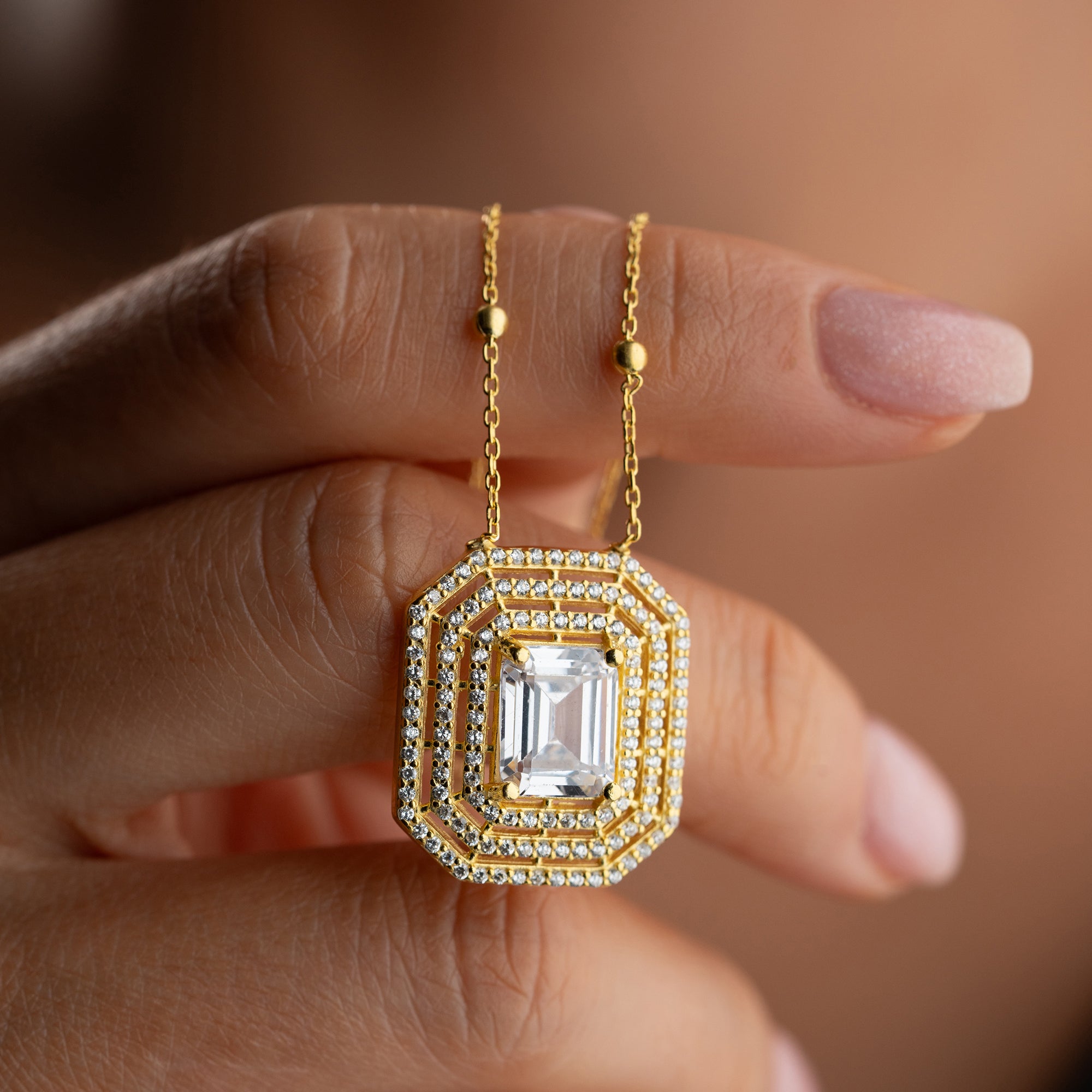 BAGUETTE HALSKETTE MIT KUGELKETTE| 925 SILBER