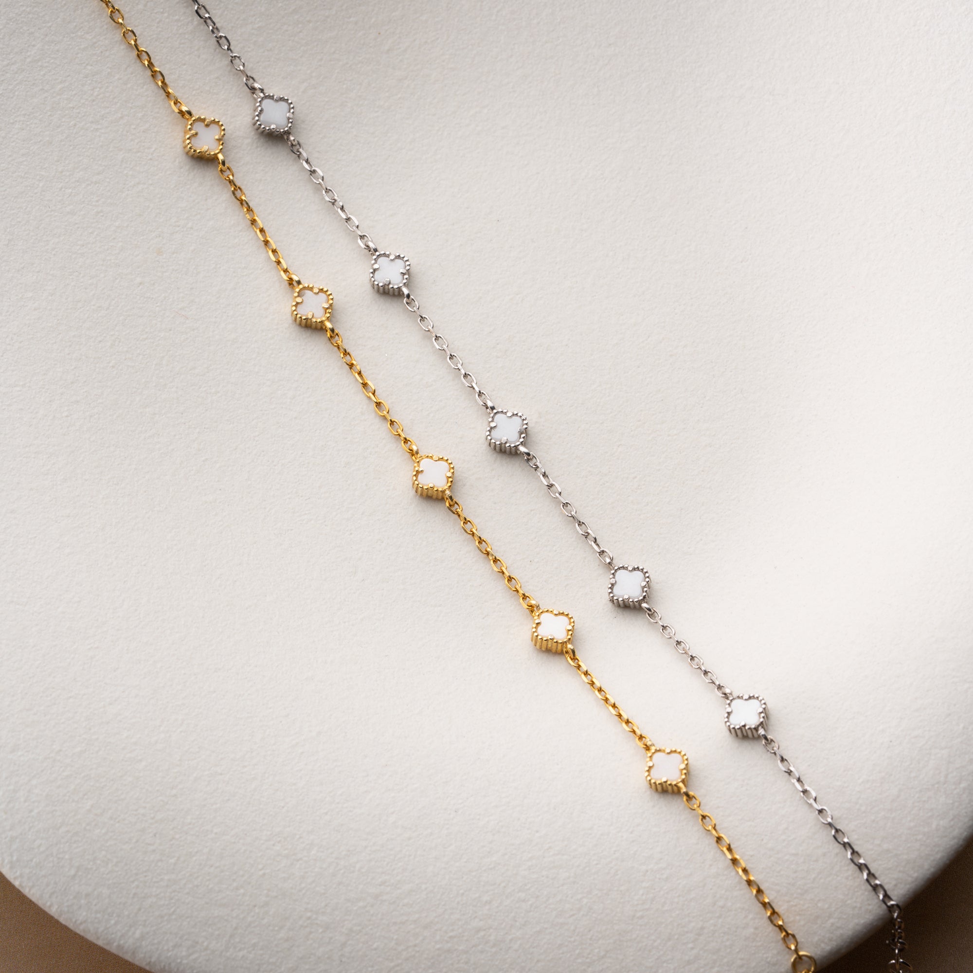 WEISSER KLEE FORZAKETTEN PAAR-ARMBÄNDER | 925 SILBER