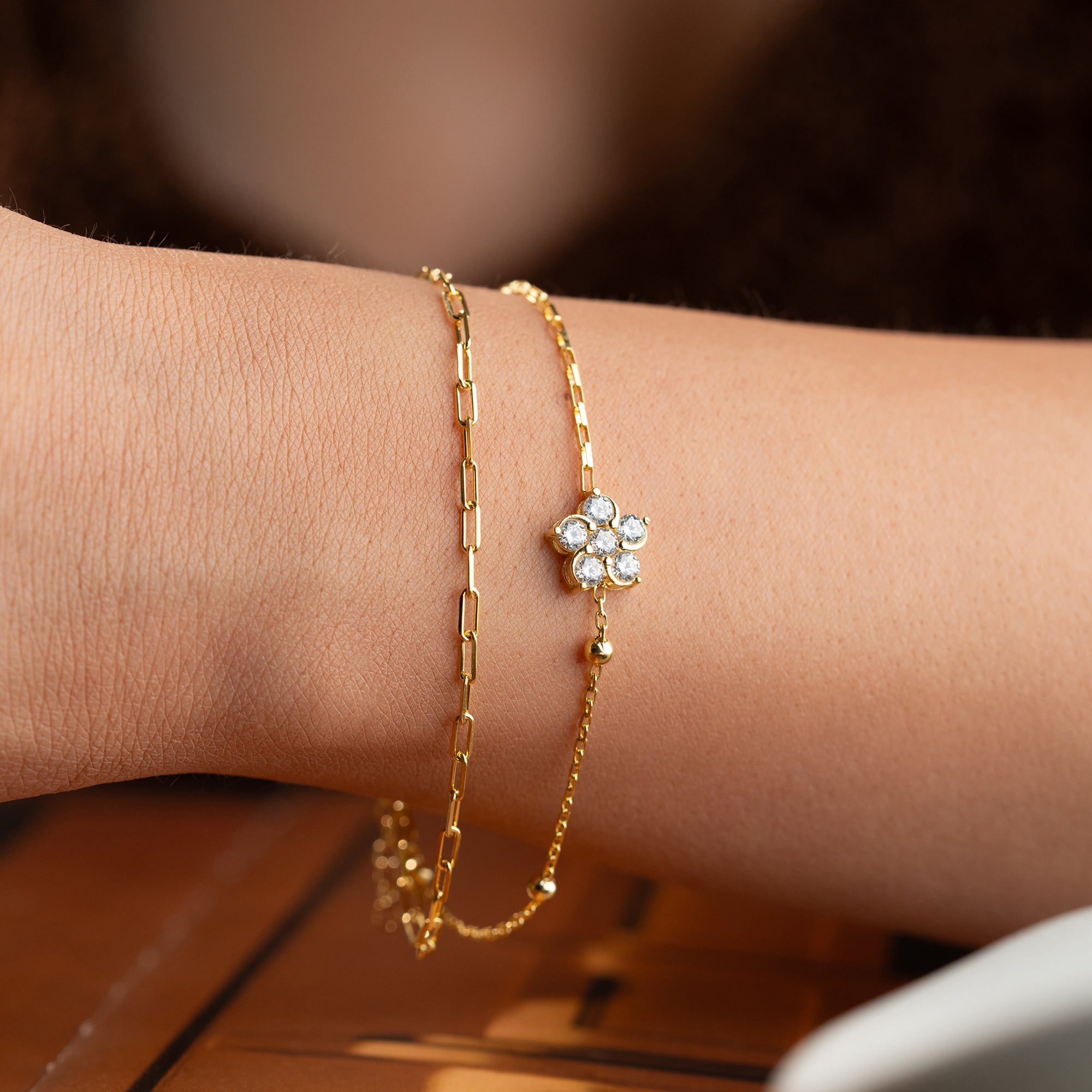 DUO ZIRKONIA DAISY ARMKETTE | 925 SILBER