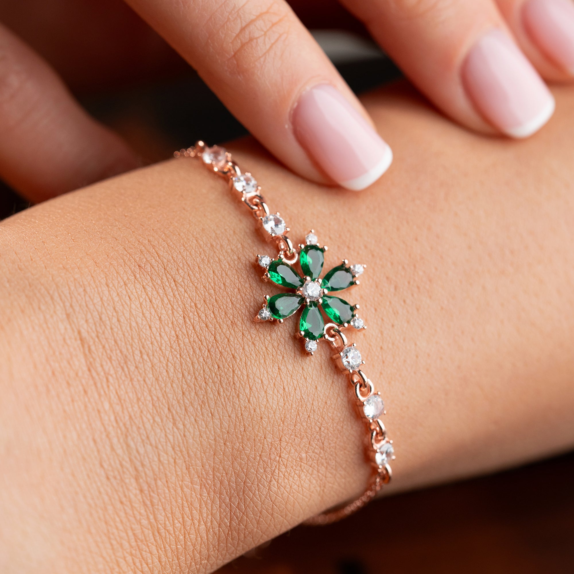 GRÜNER LOTUS ARMKETTE | 925 SILBER