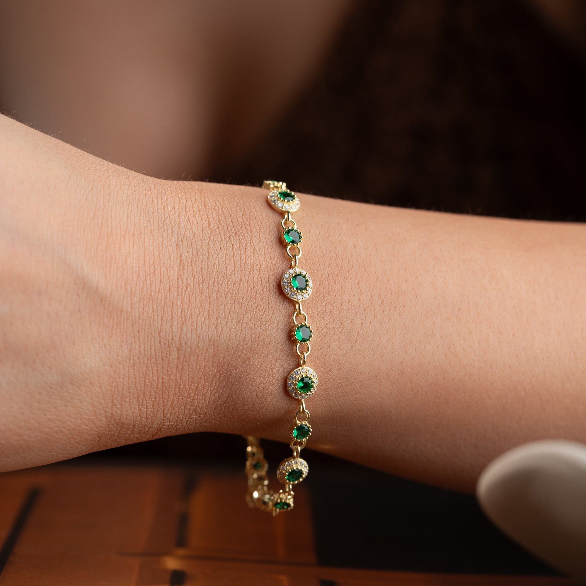 GRÜNER HELLY ARMKETTE | 925 SILBER