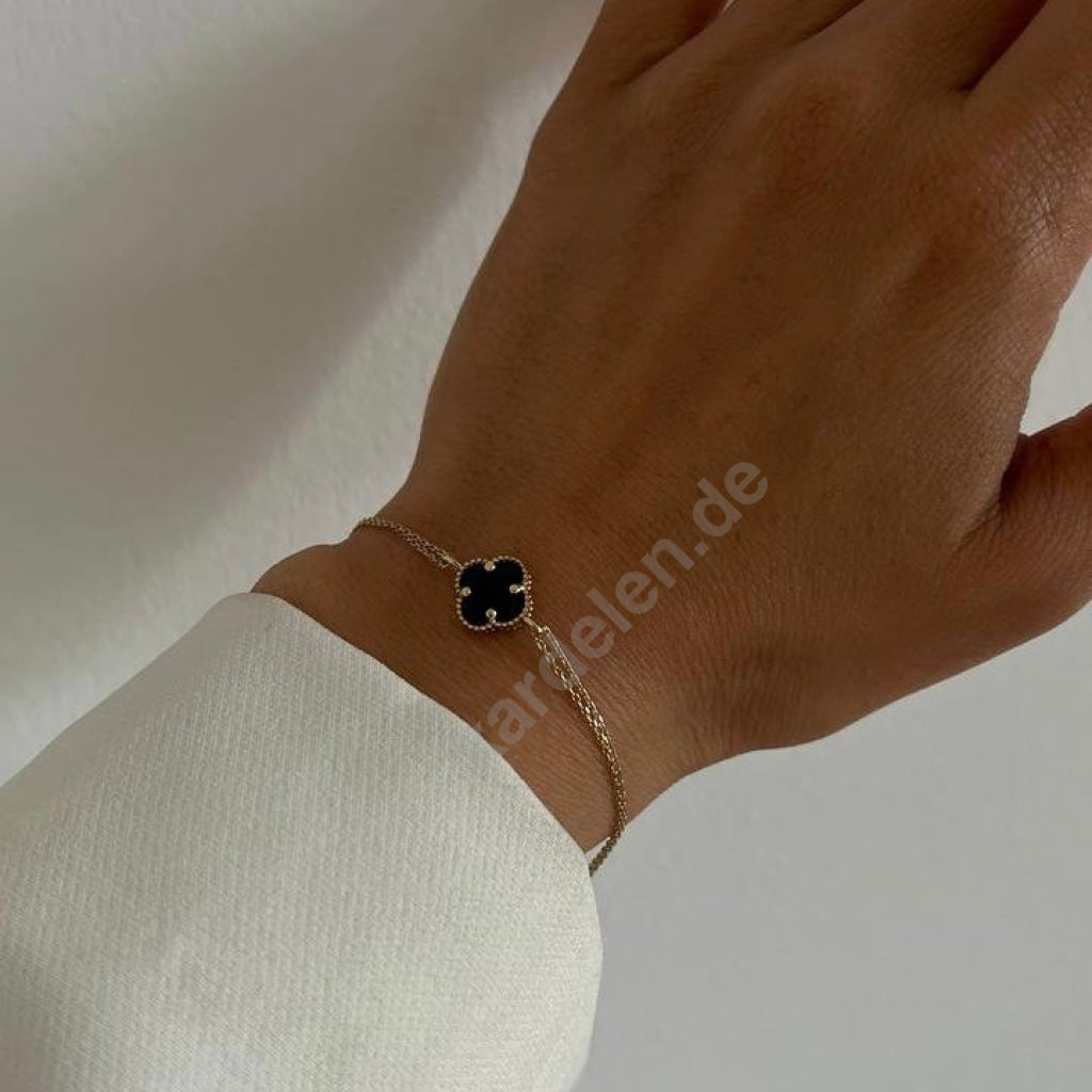 Kardelen 14k GOLD SCHWARZE KLEE ARMKETTE