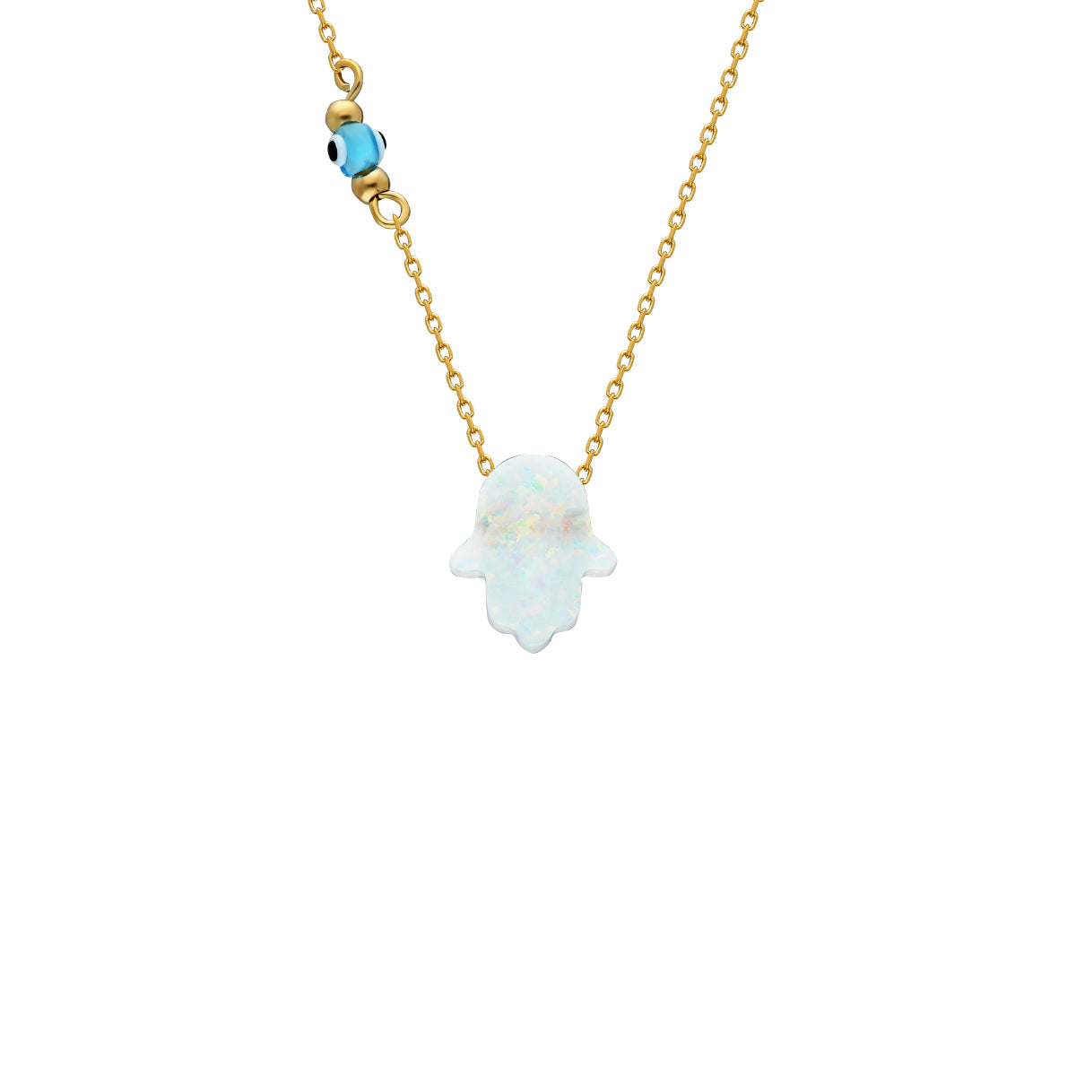 Kardelen Fatimas Hand Opal kette mit Nazar White - 925 SILBER