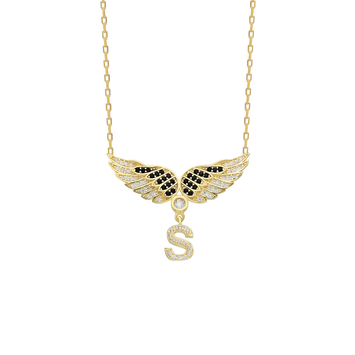 Kardelen Flügel Zirkonia Halskette mit Buchstabe - 925 SILBER
