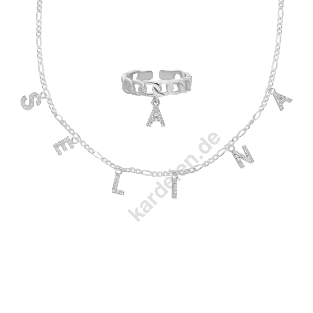 Zirkonia Buchstaben Halsketten-Ring Set (7035118092333)