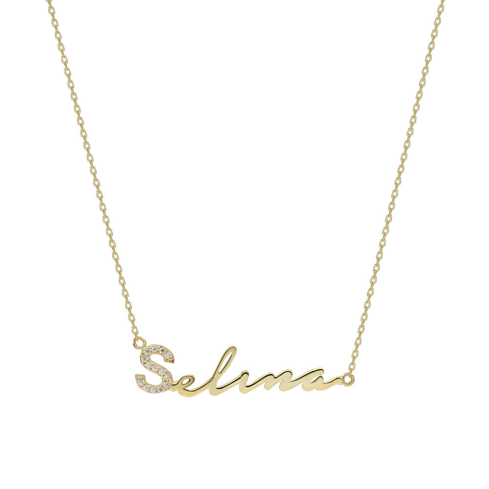 Kardelen Waagerechte Zirkonia Signatur Namenskette - 925 SILBER