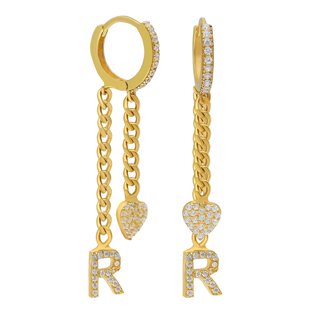 Kardelen Hängende Buchstaben Ohrringe mit Herz - 925 SILBER